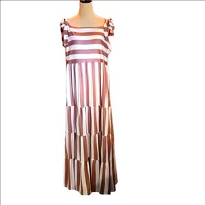 Dressin Taupe & White Multi-tiered Maxi Dress w/ Shoulder Ties ...Soft! Women XL